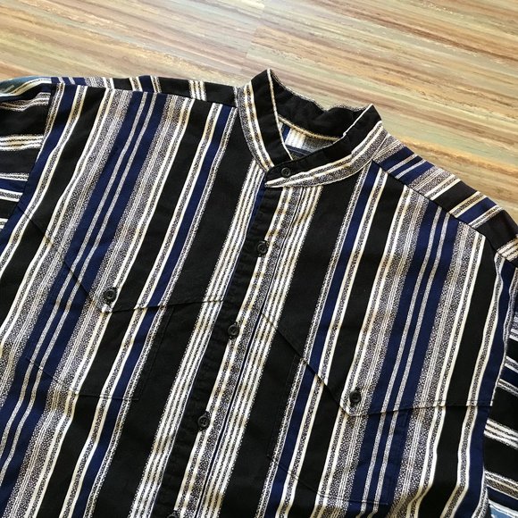 Panhandle Slim Men's Band Collar Western Shirt with Yoke Overlay Blue Stripe - Picture 4 of 6